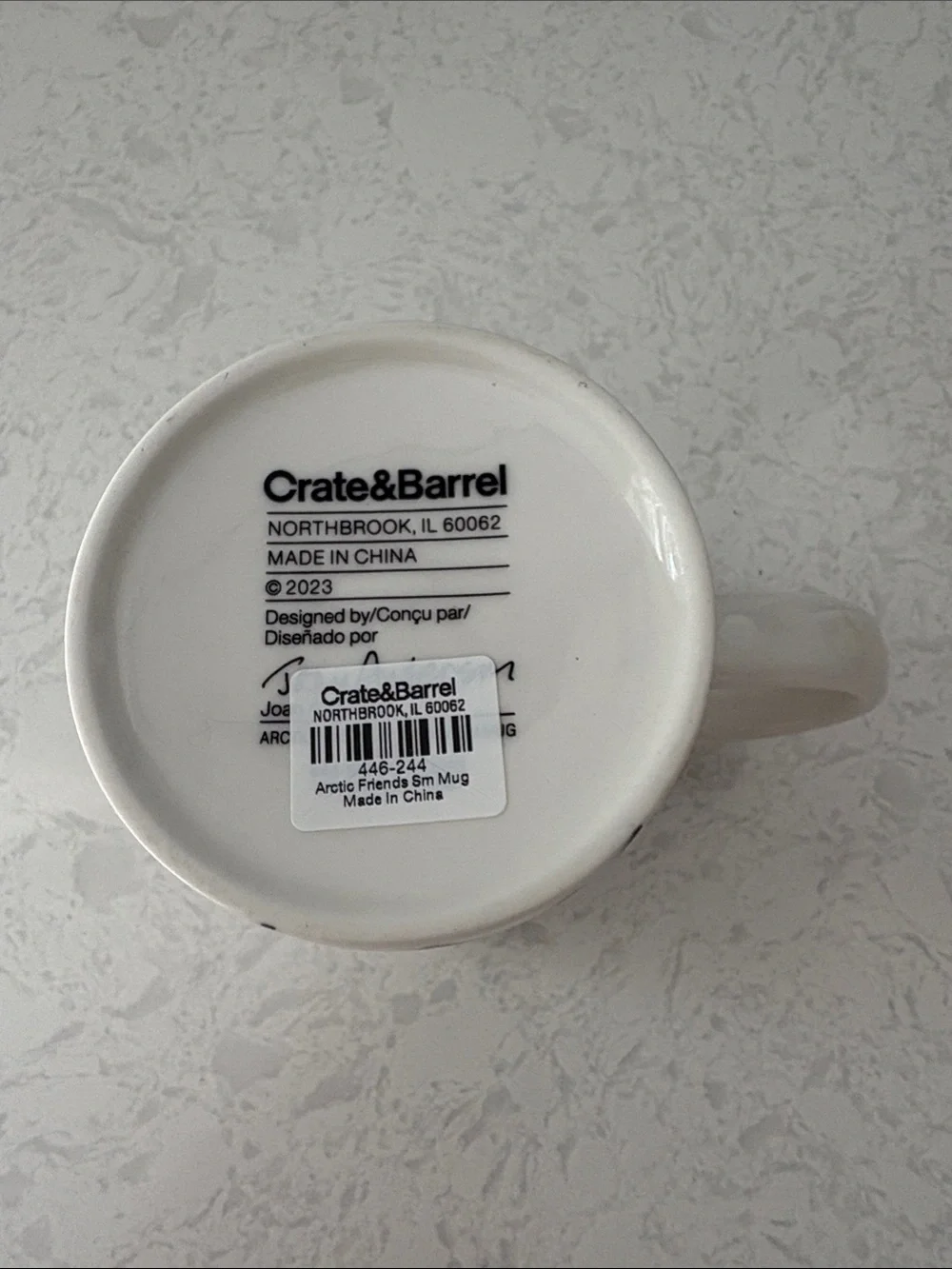 Crate&Barrel White Reindeer Mugs with Red Accent - Set of 4